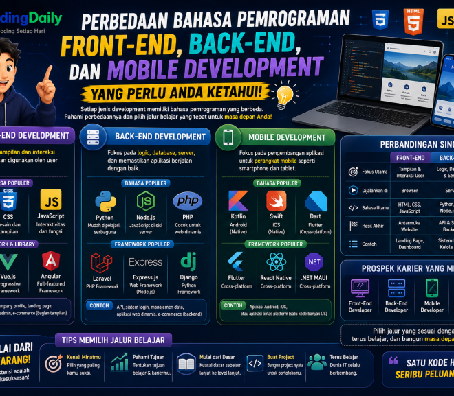 Perbedaan Bahasa Pemrograman Front-End, Back-End, dan Mobile Development yang Perlu Anda Ketahui