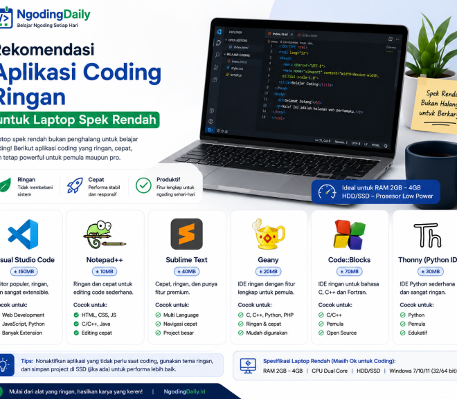 Rekomendasi Aplikasi Coding Ringan untuk Laptop Spek Rendah